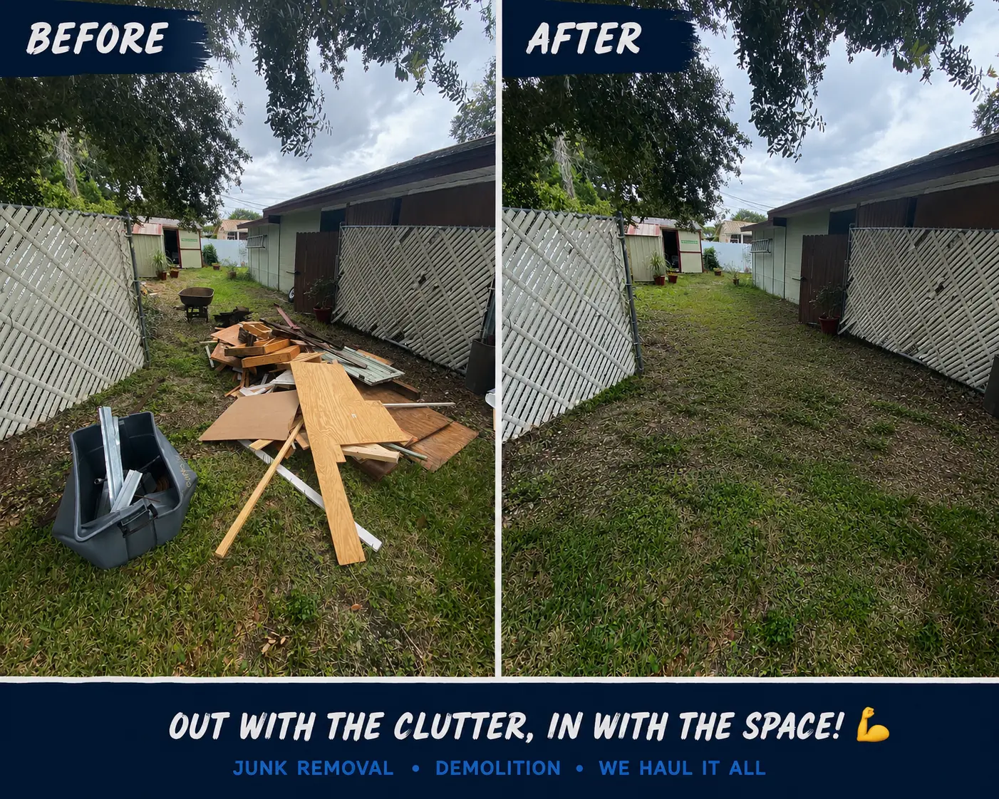 Before and after: backyard construction debris hauled away in Tampa